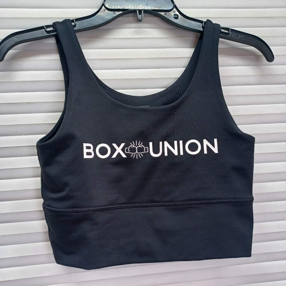 DYI Define Your Inspiration Elevate Sports Bra With Box Union Logo, Open Back